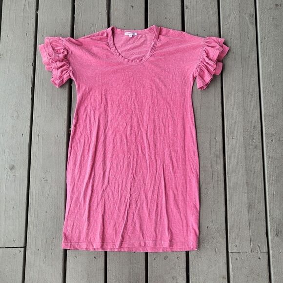 Sundry Casiano T Shirt Dress Ruffle Sleeve Pullover Crew Neck Solid Pink Size S - Picture 3 of 8